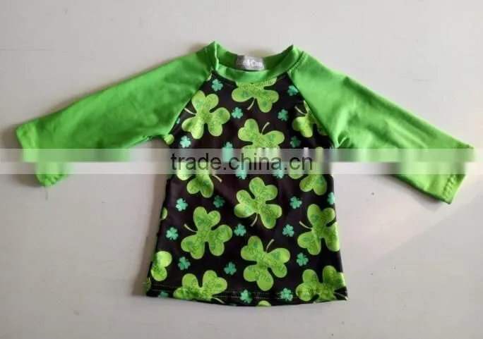 2017 Wholesale Baby Ruffle Sleeve Raglan Shirts Kids custom luck clover 3/4 green baseball tee toddler icing t-shirt for Easter