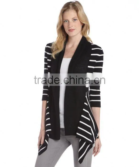 Cashmere Open Front Striped Cardigan Sweater