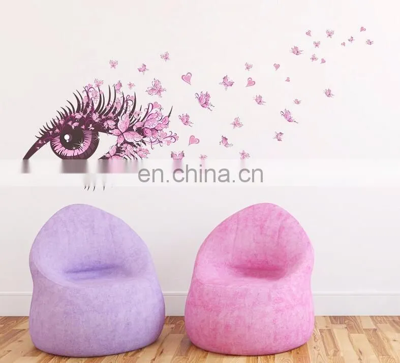 Pink Eye with Pink Butterfly and Heart PVC Wall Sticker Home Decoration Mural Roon Decal