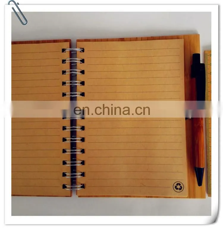natural genuine bamboo spiral 70sheets notebook orgnizer set with bamboo ball pen and ruler