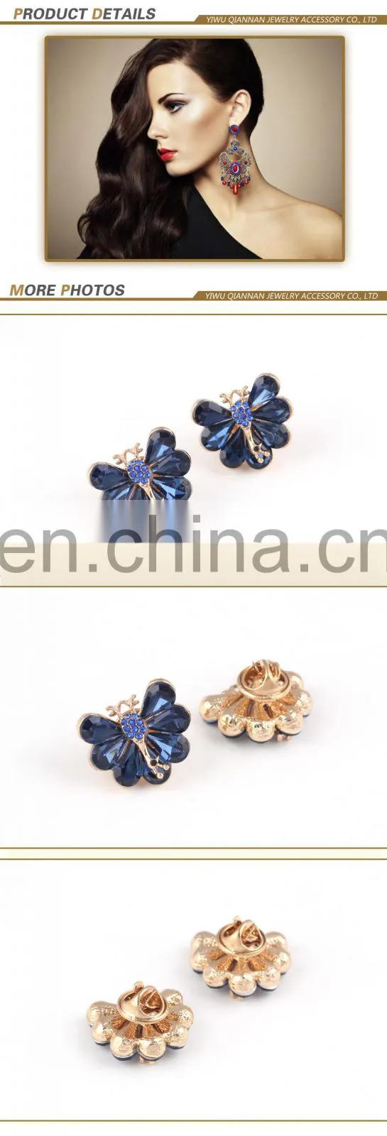 Animal shape rhinestone pins crystal decorative buttons butterfly sapphire sewing button copper