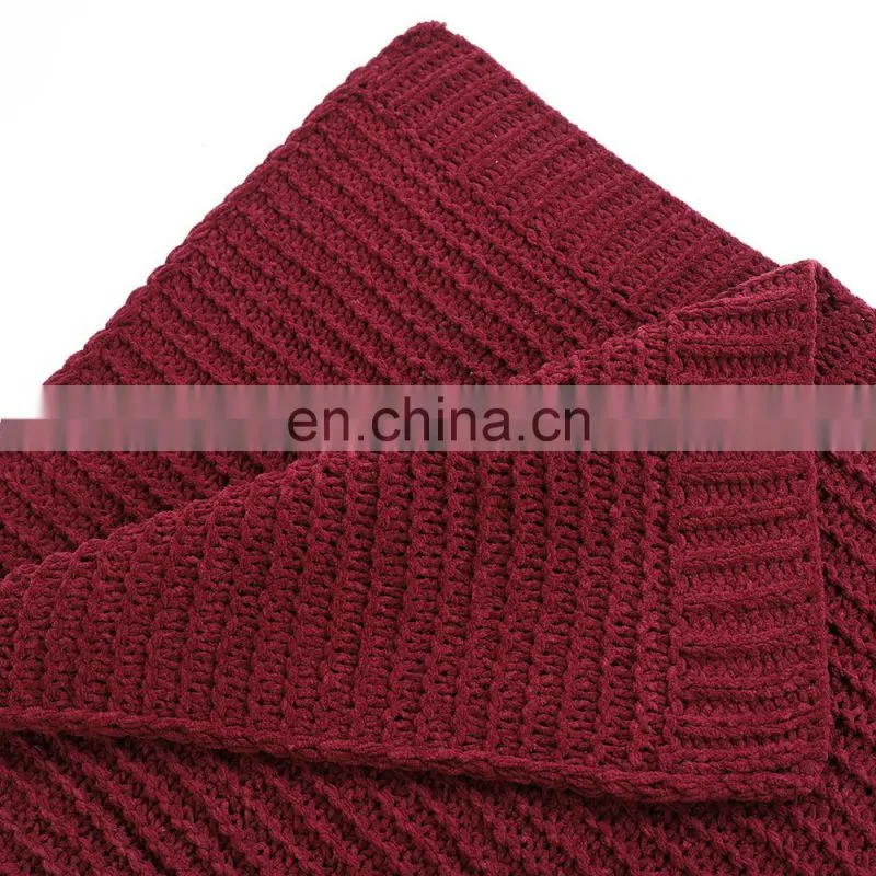 Wholesale High Quality Warm Knit Red Solid Color Throw Blanket