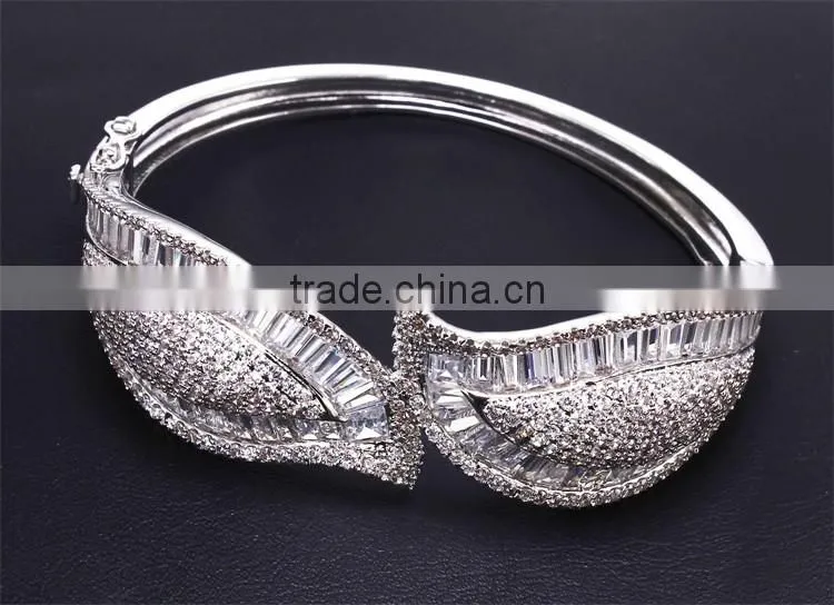 Exclusive Design Alibaba com Baguette Cut CZ New Bridal Jewelry Leaf Shape Bangle