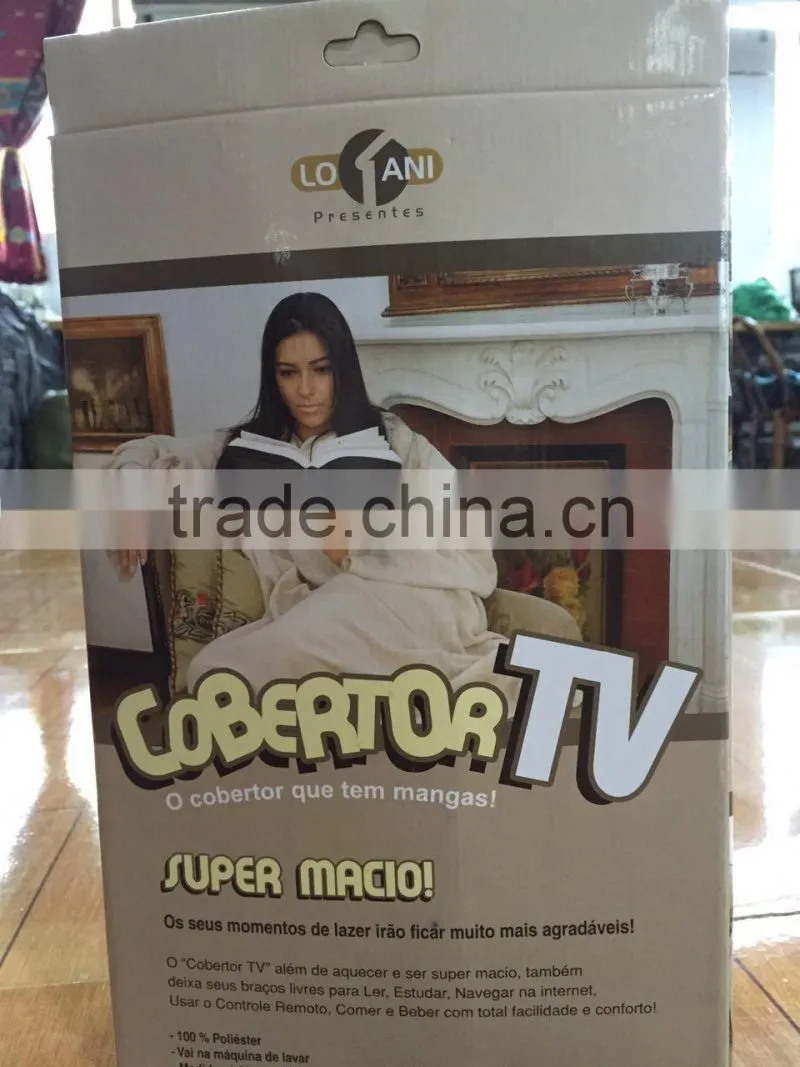 2015 China manufacturer adult polyester coral/polar fleece snuggie tv blanket with sleeves