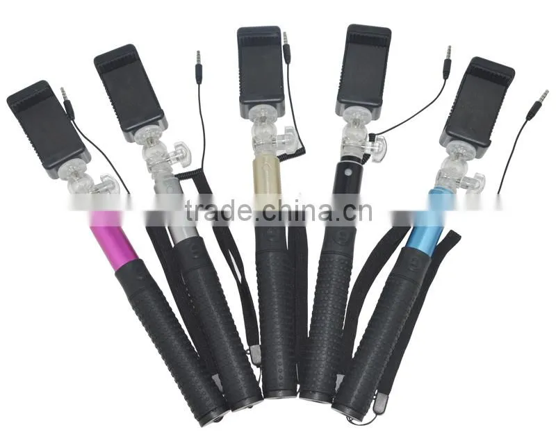 2016 innovative wired control selfie stick with colorful cable for smartphone