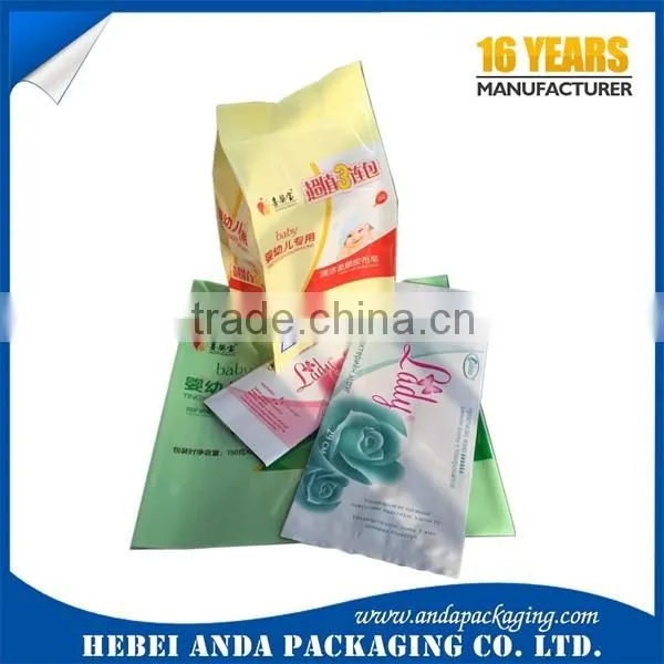 wet wipes packaging materials/plastic wrap film for wet wipes /tissue bags with tear notch/baby diaper packaging bag