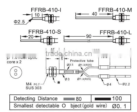 M4 Fiber Optical sensors, with protective tube, diffuse optical fiber unit