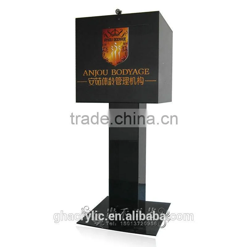 GH-RJ006 High Grade Hot sale Black donation money box with Lock , Professional acrylic donation box