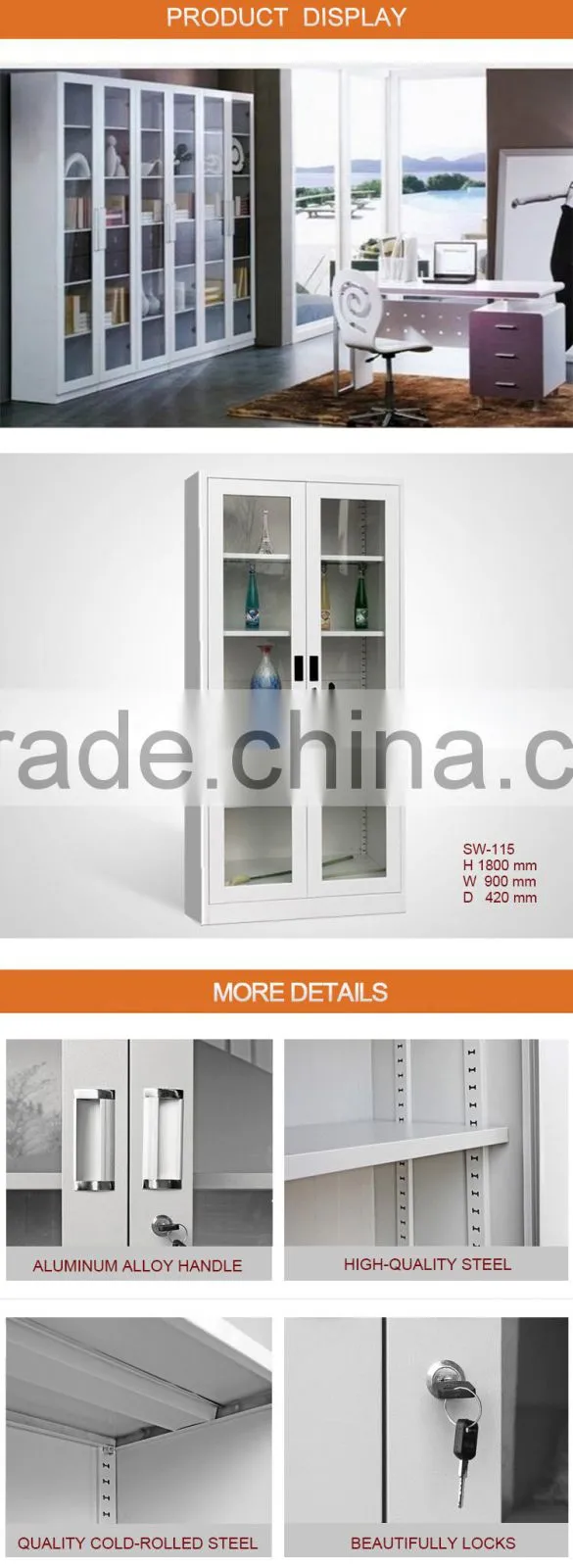 5 tiers steel material steel cabinet making machine glass door cupboard