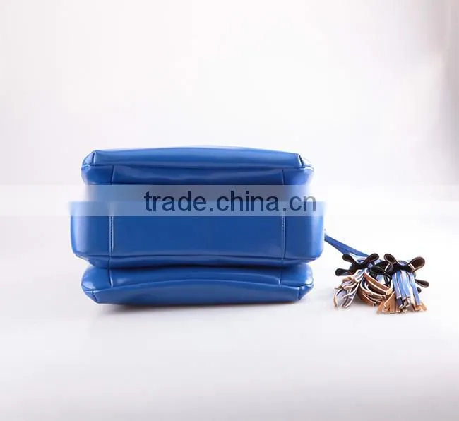 4083 Trendy Design Blue Plain Texture PU Three Compartment Combined Fashionable Ladies Latest Handbag