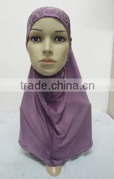 H274 latest one piece instant hijab with lace and rhinestones,muslim scarf