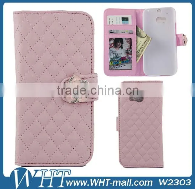 Factory Price Bling Bling Diamond Leather Cover for HTC One 2 M8, for HTC One 2 M8 Mobile Phone Case