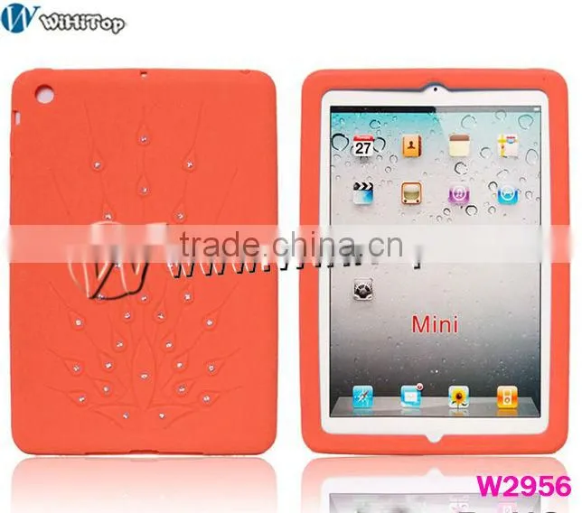 for ipad mini bling hard case,Luxury Bling Peacock Feathers Silicone case