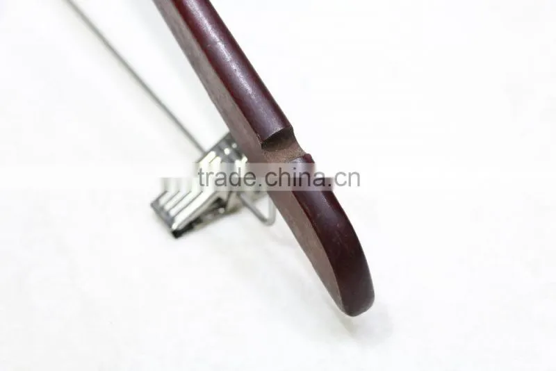 Adjustable wood clothing hanger with clips for dress/suit