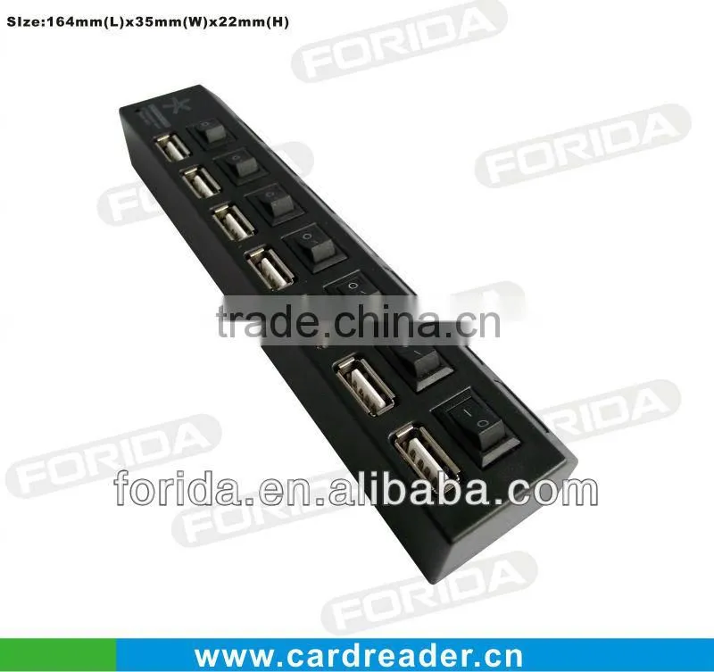 built-in cable and led indicates 7 Ports Hi-Speed USB 2.0 HUB