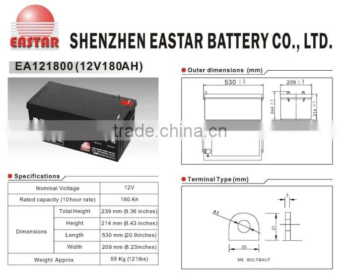 OEM 12v 180ah battery agm rechargeable 180ah battery