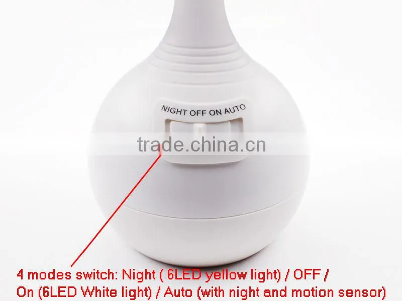 6 White LED + 6 Yellow LED Battery Operated Table Lamp with night and motion sensor
