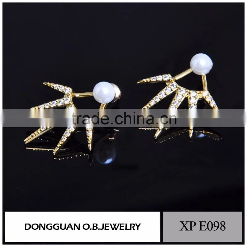 Dubai Gold Jewelry Earring 18k Gold White Gold Plated Stud Diamond Earring/ Pearl Earing