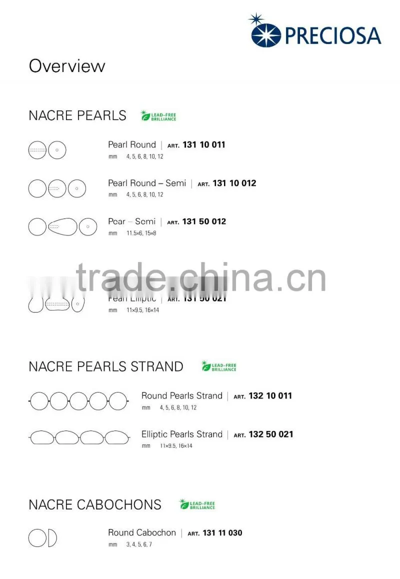 PRECIOSA Crystal Nacre Pearls Round Art.13110011