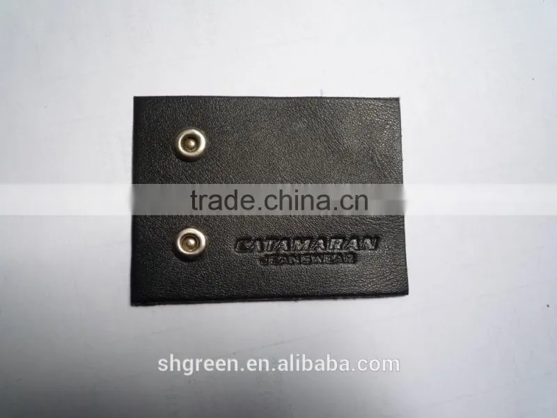 Brass button synthetic garment leather tag for canvas trousers