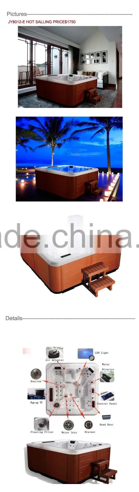 Free standing spa hot tub (factory) sex massage large pool JY8012