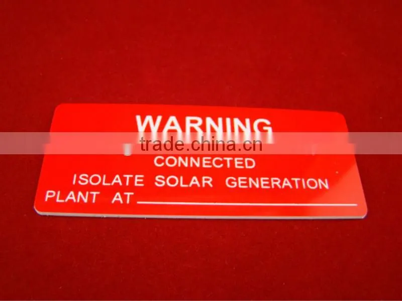 ABS warning tag engraved custom color 3m adhesive sticker