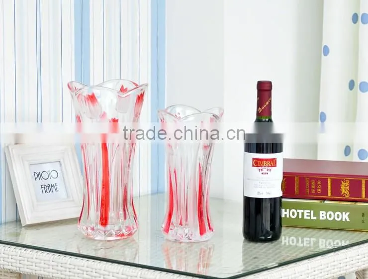 Beautiful elegant glass vase with flower embossed, glass jardiniere ,glass bottle