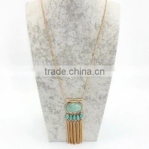 Elegant Green Gemstone Turquoise Necklace With Tassel Chain
