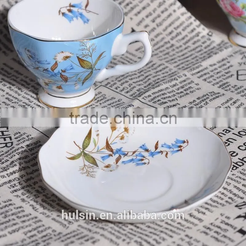 Elegant flora design bone china coffee cup with saucer