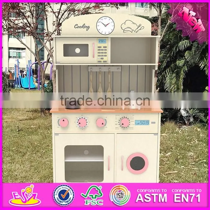 2017 New design pretend play white wooden toy kitchens for toddlers W10C267