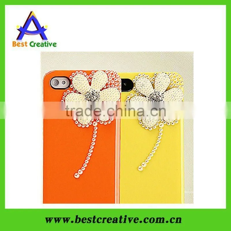 hot sell for iphone case for iphone 4g case with pearl and flower