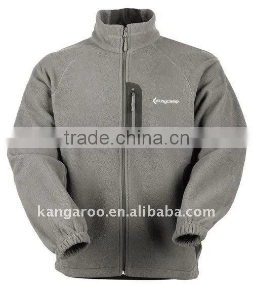 Men Polyester fleece softshell outdoor casual jacket with zipper front, blue fleece jacket