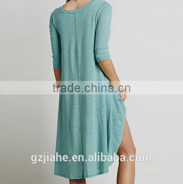 Hot Sale Women Loose Asymmetric Long T Shirt Dress Cotton Boho Summer Style 3/4 Sleeve High Low Plus Size Dress