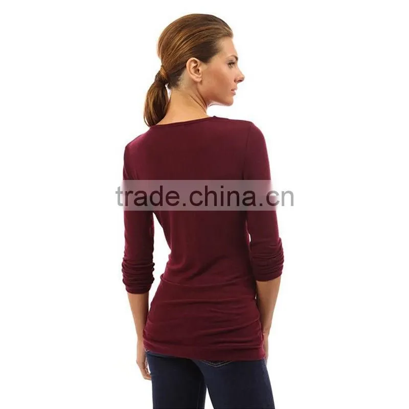 Fashion Womens Casual Ruffle Button Cotton Long Sleeve Fitness Blouse