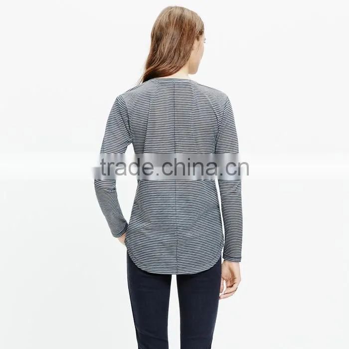 T shirt women slub long sleeve crewneck tee in fluent stripe