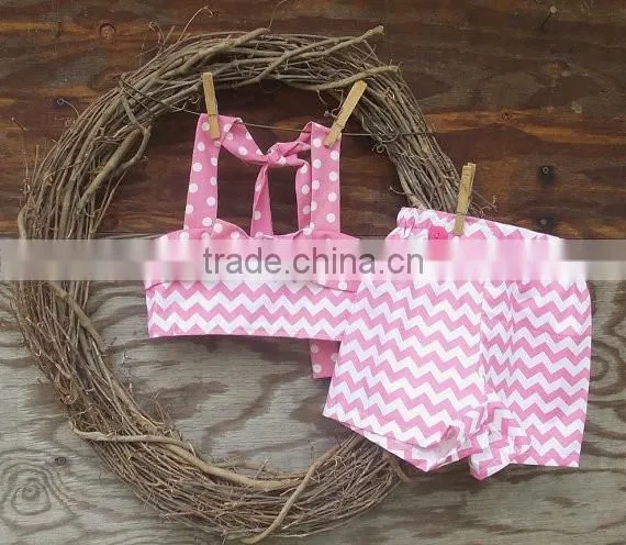 Fancy girl beachwear 2 piece suit knit cotton swimsuit summer wear