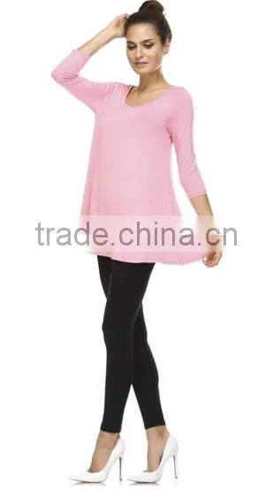 2016 blouse and shirt for ladies fashion elbow sleeve tunic blouse with soft flowy drape