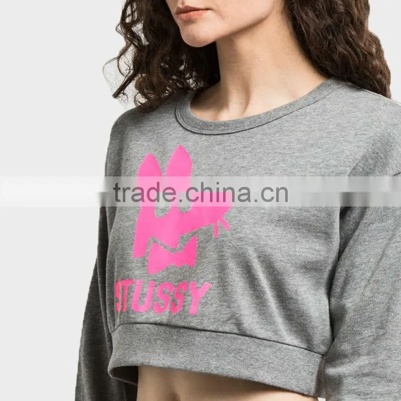 women wear cropped long sleeve crew neck sweater for ladies