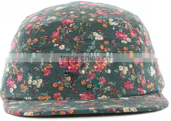 Rose floral fabric blank 5 panel caps custom your own logo