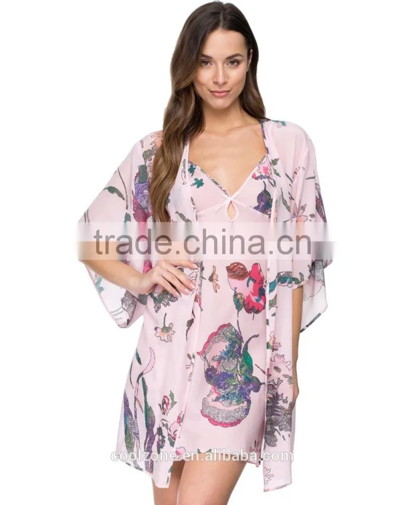 100% Silk regular fit floral pattern kimono robe,fashion open front kimono robe