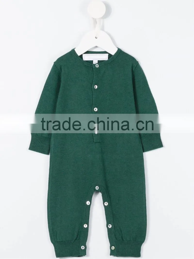 Green Cotton Blend Round Neck Plain for Winter Season Custom Baby Romper