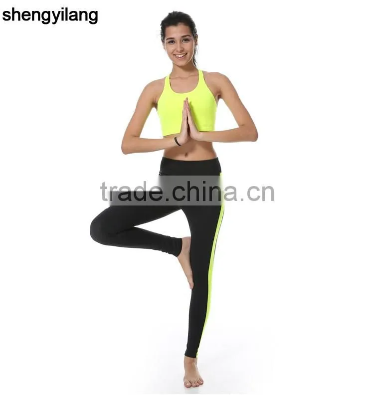 Beautiful fluorescence slim fitness yoga clothes 88% polyester + 15% spandex fitness sportwear yoga suit in guangzhou