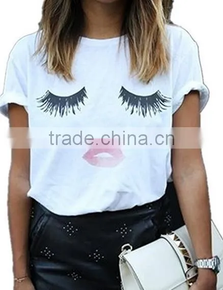 Cute Summer Fashion Women Short Sleeve Printed Tops Casual T Shirt custom printing