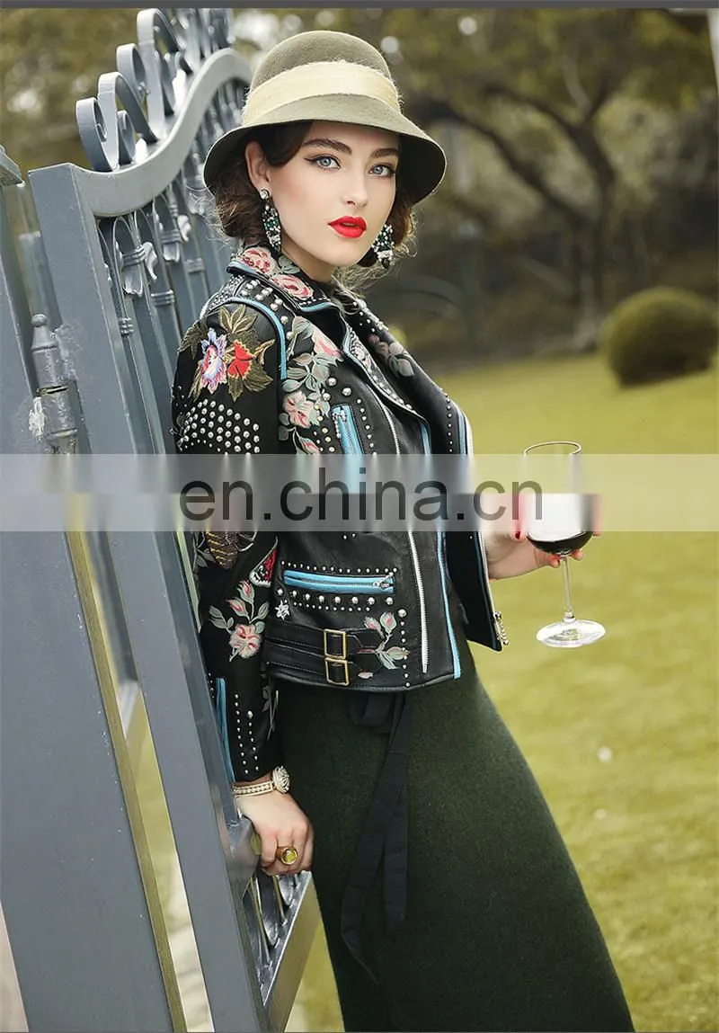 Fashion Printed Real Leather Jacket Cool Girls Leather Jacket Motorcycle