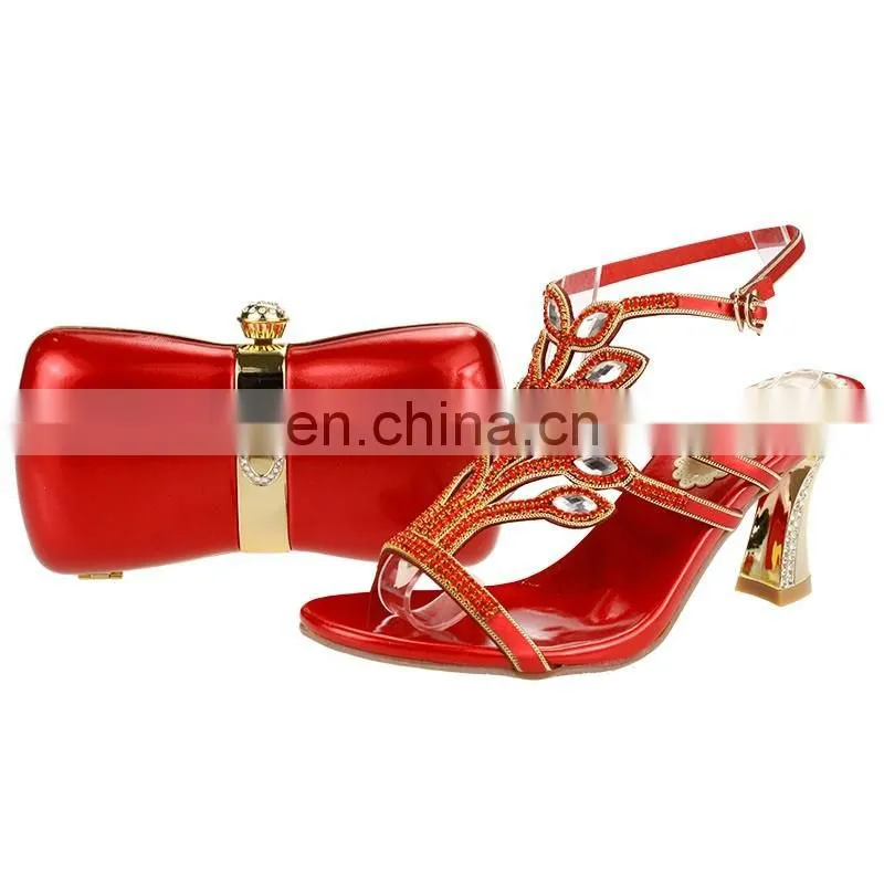 Italian charming ladies shoes and bags with stones for wedding and party