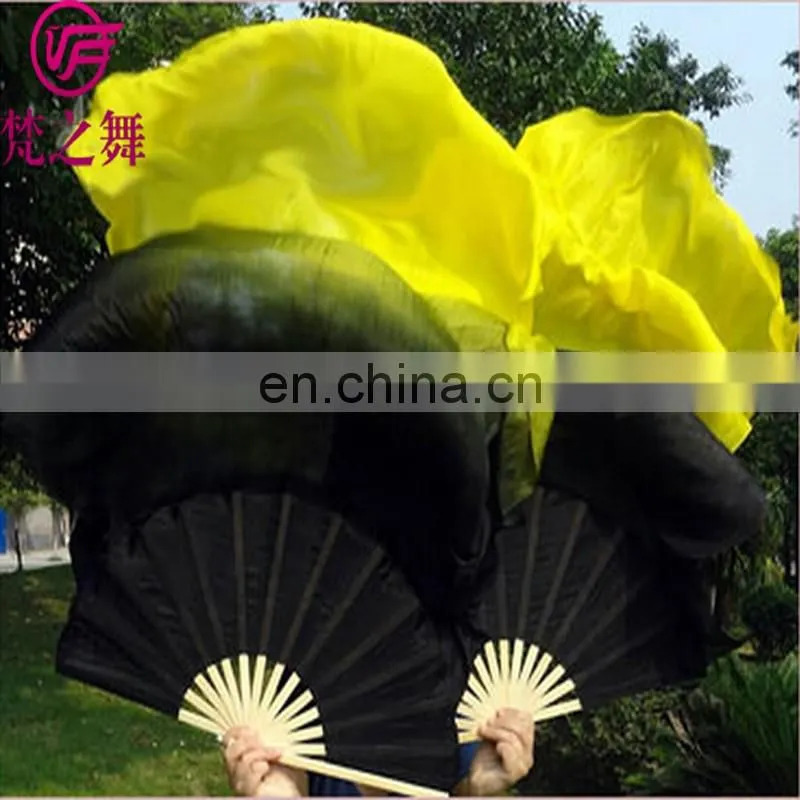 P-9074 New arrival dyed 100% real silk long belly dance fan veil with size 1.8m and 1.5m