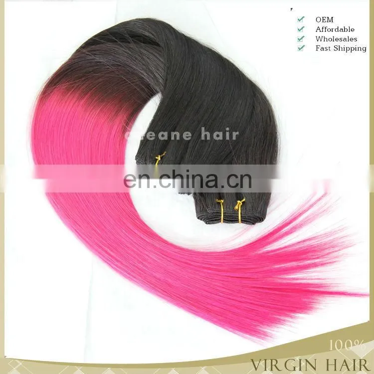 Cheap real hair straight ombre human remy hair pink weave hair