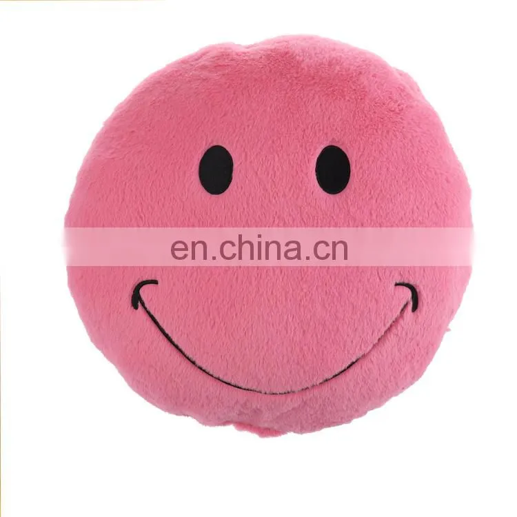 Round Stuffed Plush Fur Pink Happy Emoticon Smiley Emoji Cushion Face Pillow Cute Soft Toy Doll Gift for Kids and Adult
