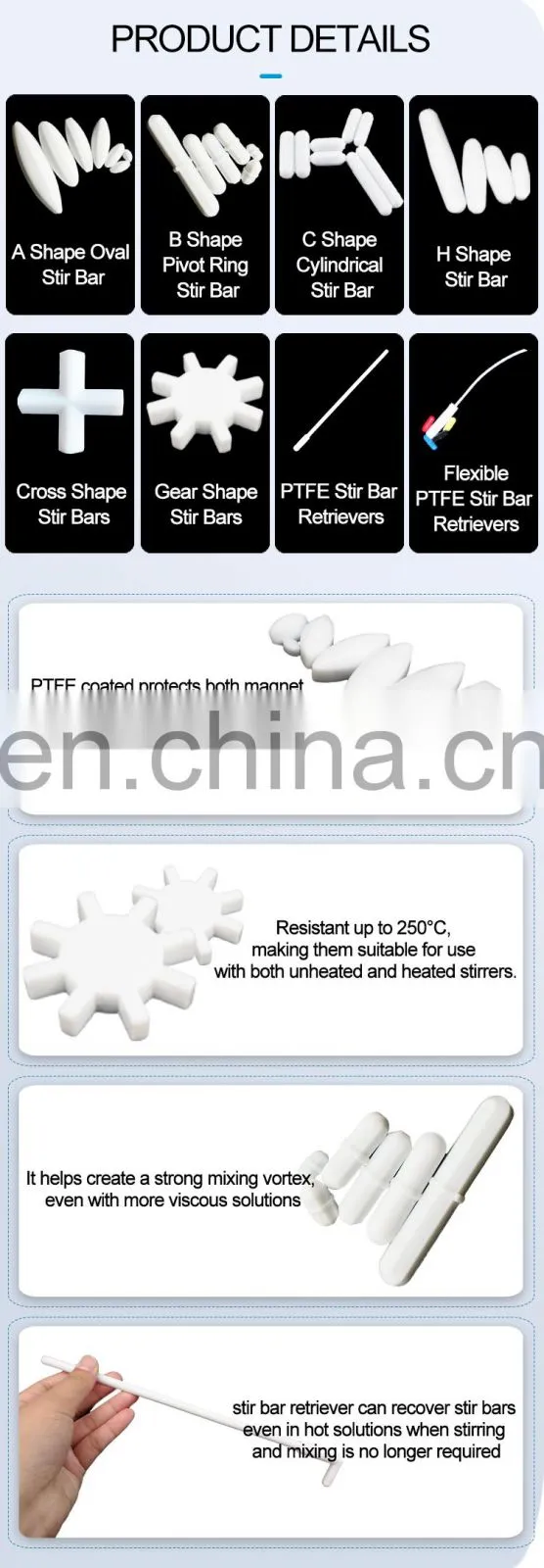 Larksci PTFE Magnetic Stirrer Mixer Stir Bar Plain White Spin Stirring Bar