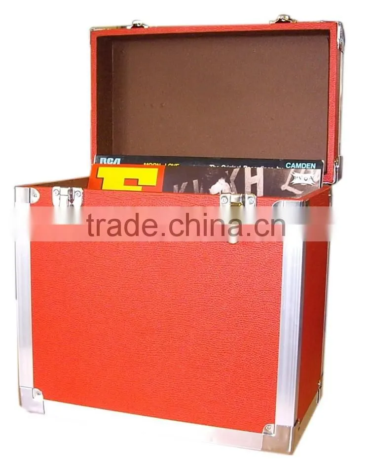 high quality red faux Leather LP Record carrier Case,red Vinyl lp flight box,professional faux leather DJ Flight case record box